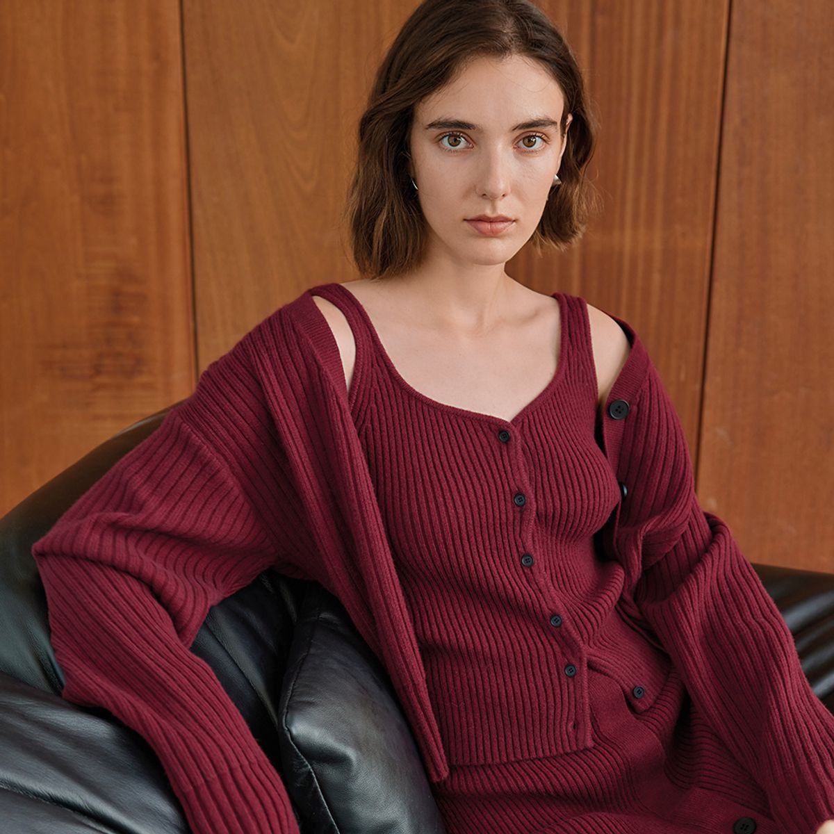 와이와이아이엠(YYIAM) YY_Gentle ribbed wine knit inner top