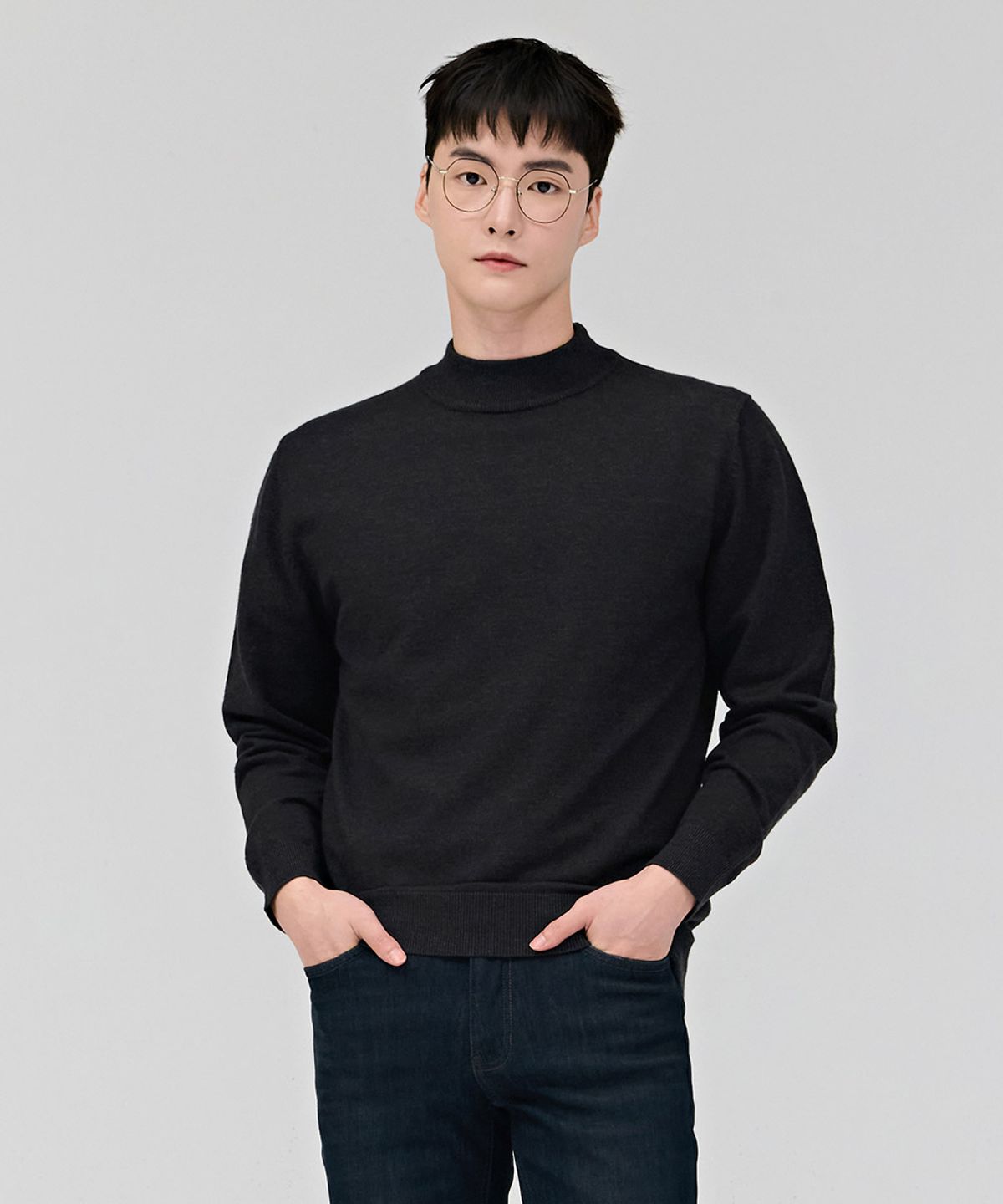 체이스컬트(CHASECULT) 남성 에센셜 반넥 스웨터-차콜