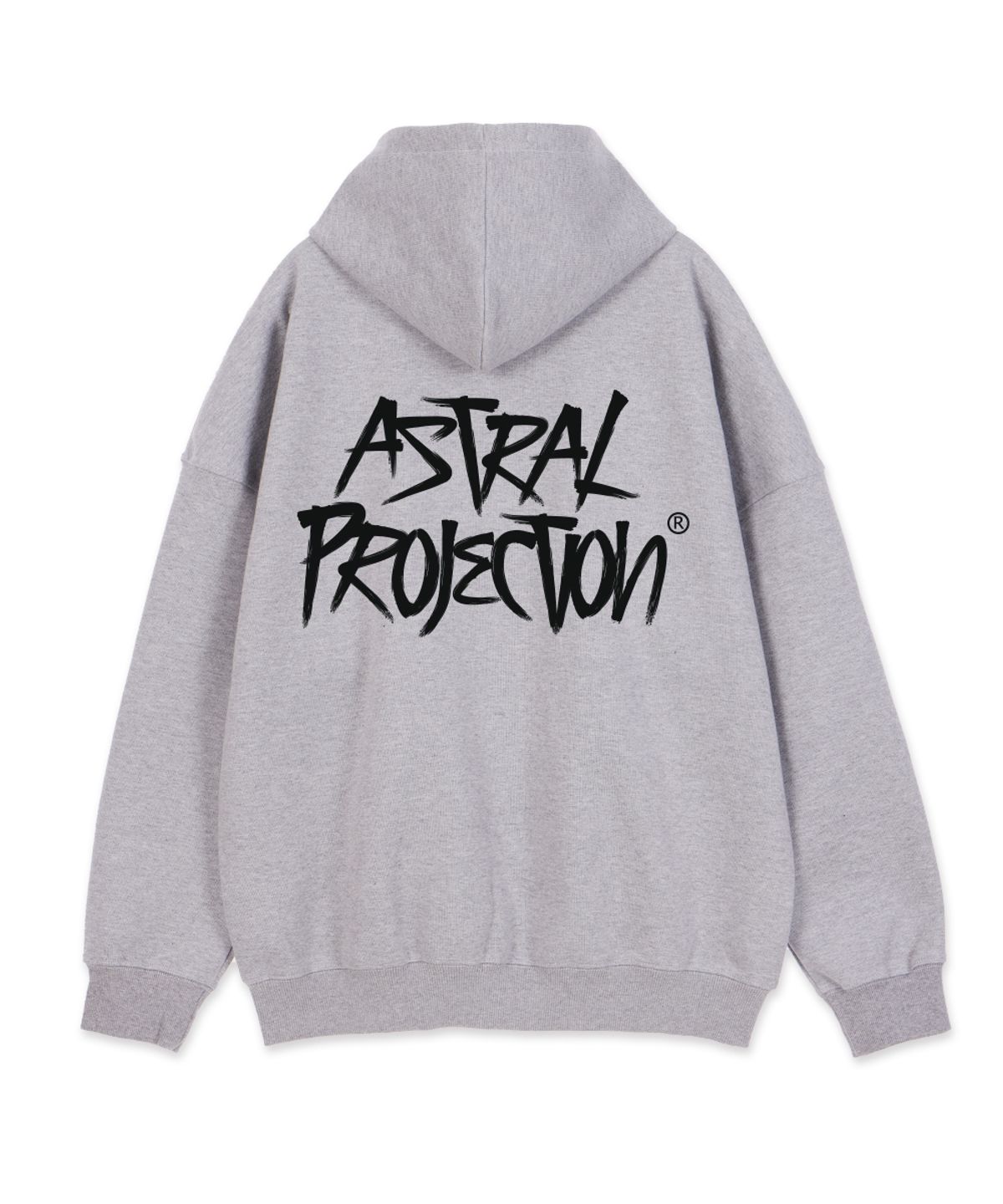 아스트랄 프로젝션(ASTRAL PROJECTION) 그래피티 레터링 오버핏 와이드 숄더 후드 집업_멜란지