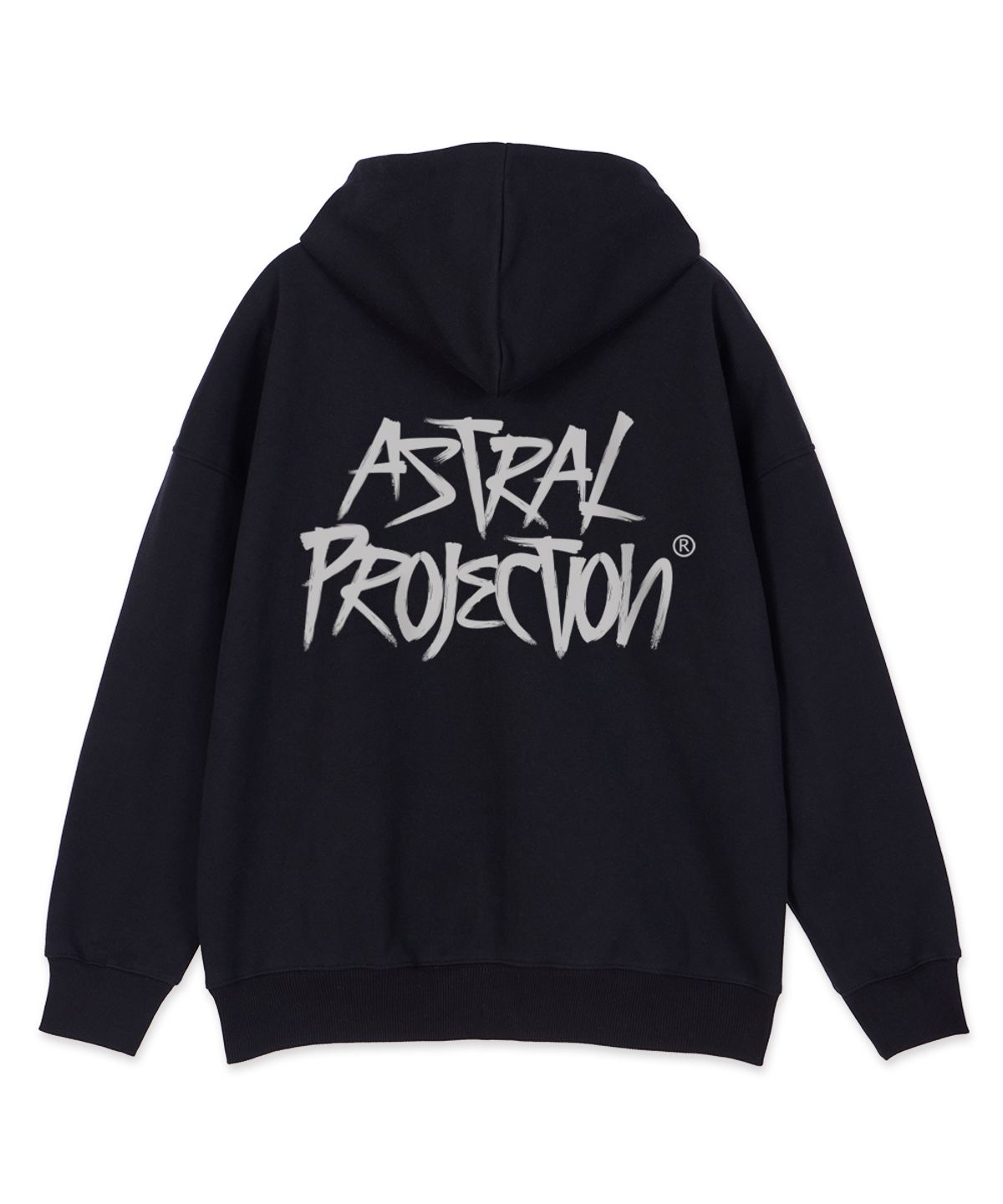 아스트랄 프로젝션(ASTRAL PROJECTION) 그래피티 레터링 오버핏 와이드 숄더 후드 집업_블랙
