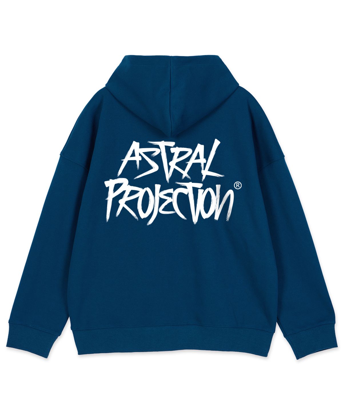 아스트랄 프로젝션(ASTRAL PROJECTION) 그래피티 레터링 오버핏 와이드 숄더 후드 집업_틸블루