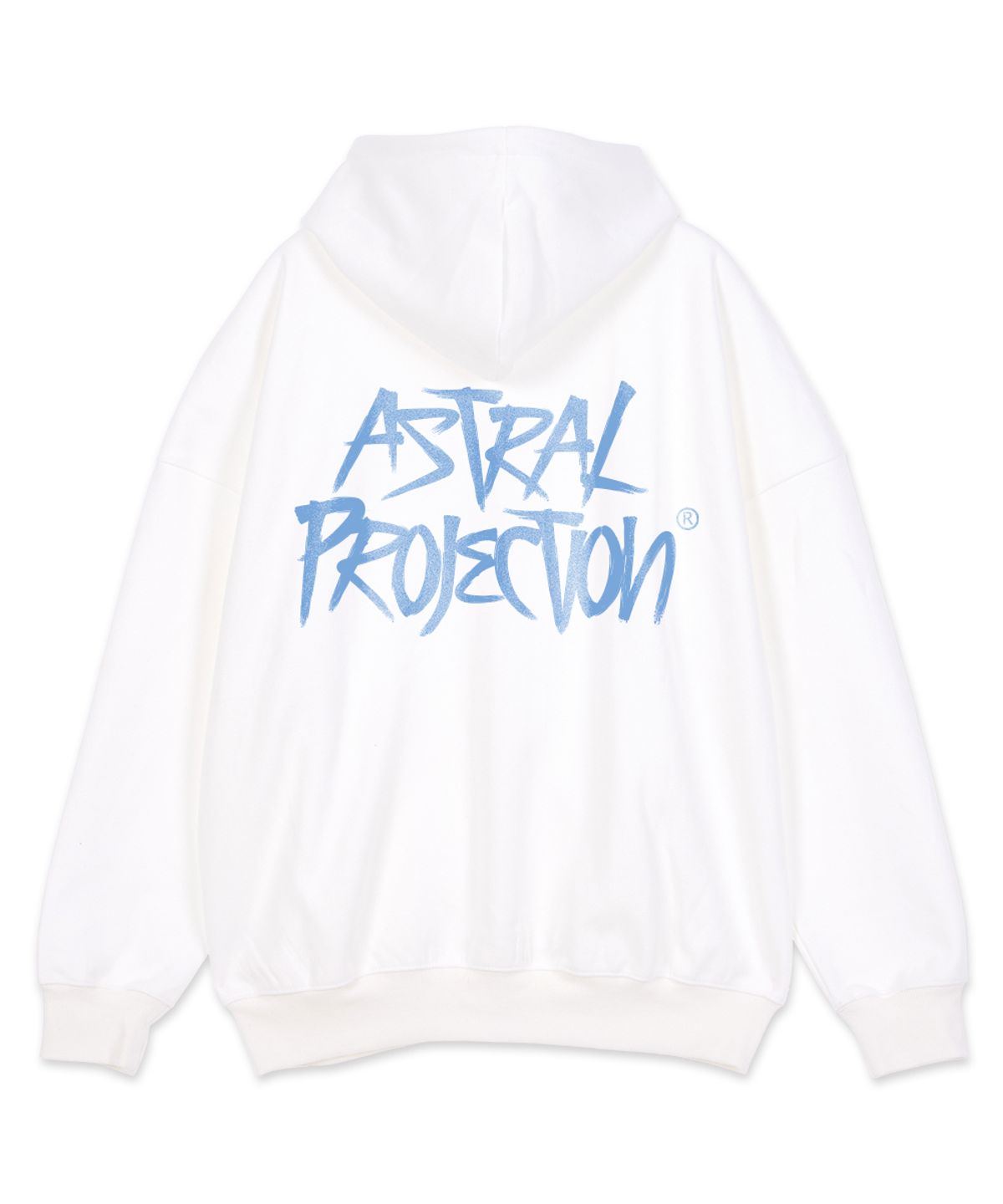 아스트랄 프로젝션(ASTRAL PROJECTION) 그래피티 레터링 오버핏 와이드 숄더 후드 집업_화이트
