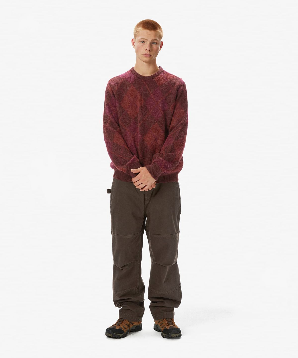디스이즈네버댓(THISISNEVERTHAT) Mohair Argyle Knit Sweater Burgundy