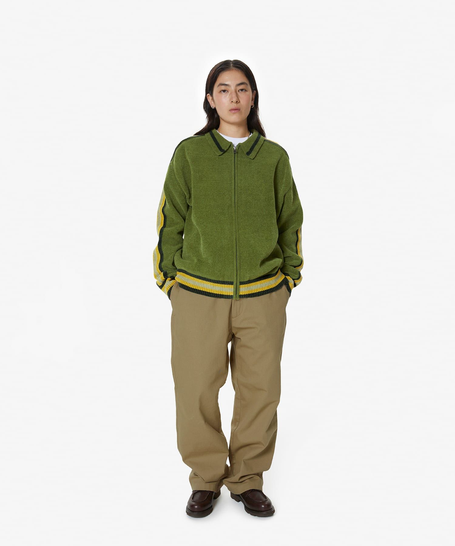 The Zip Front Cardigan. -- Olive Vine Stripe – The Great.