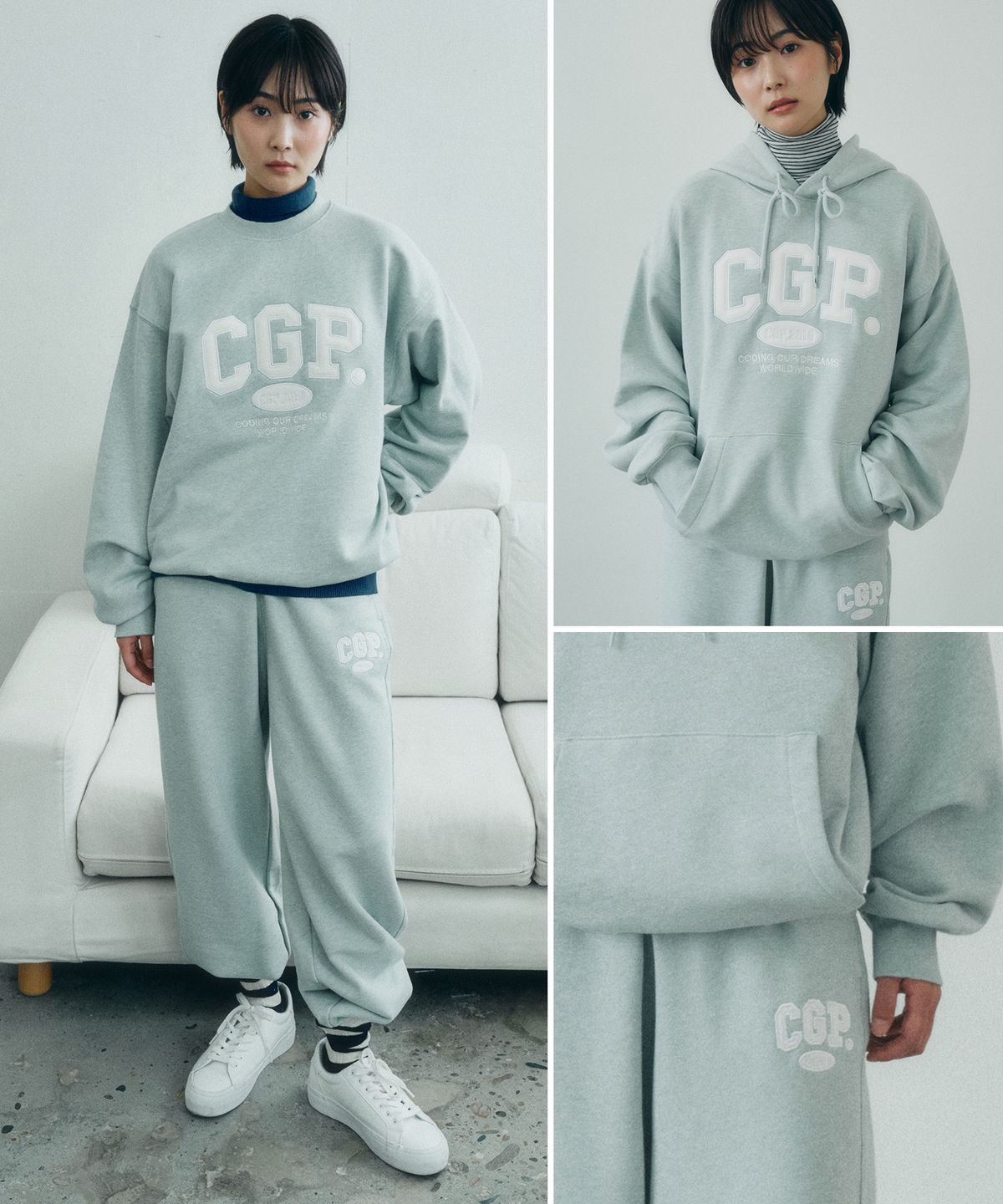 코드그라피(CGP) CGP 아치 로고 후드티_민트BDW