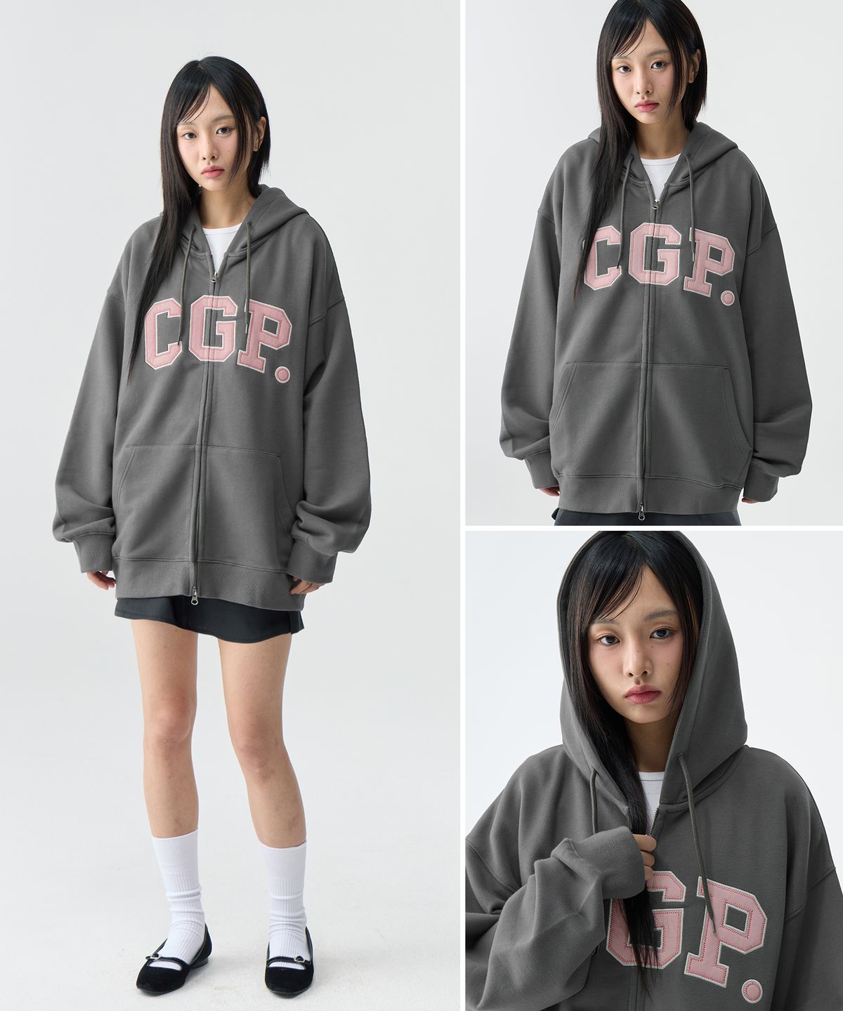 코드그라피(CGP) CGP 아치 로고 후드 집업_차콜