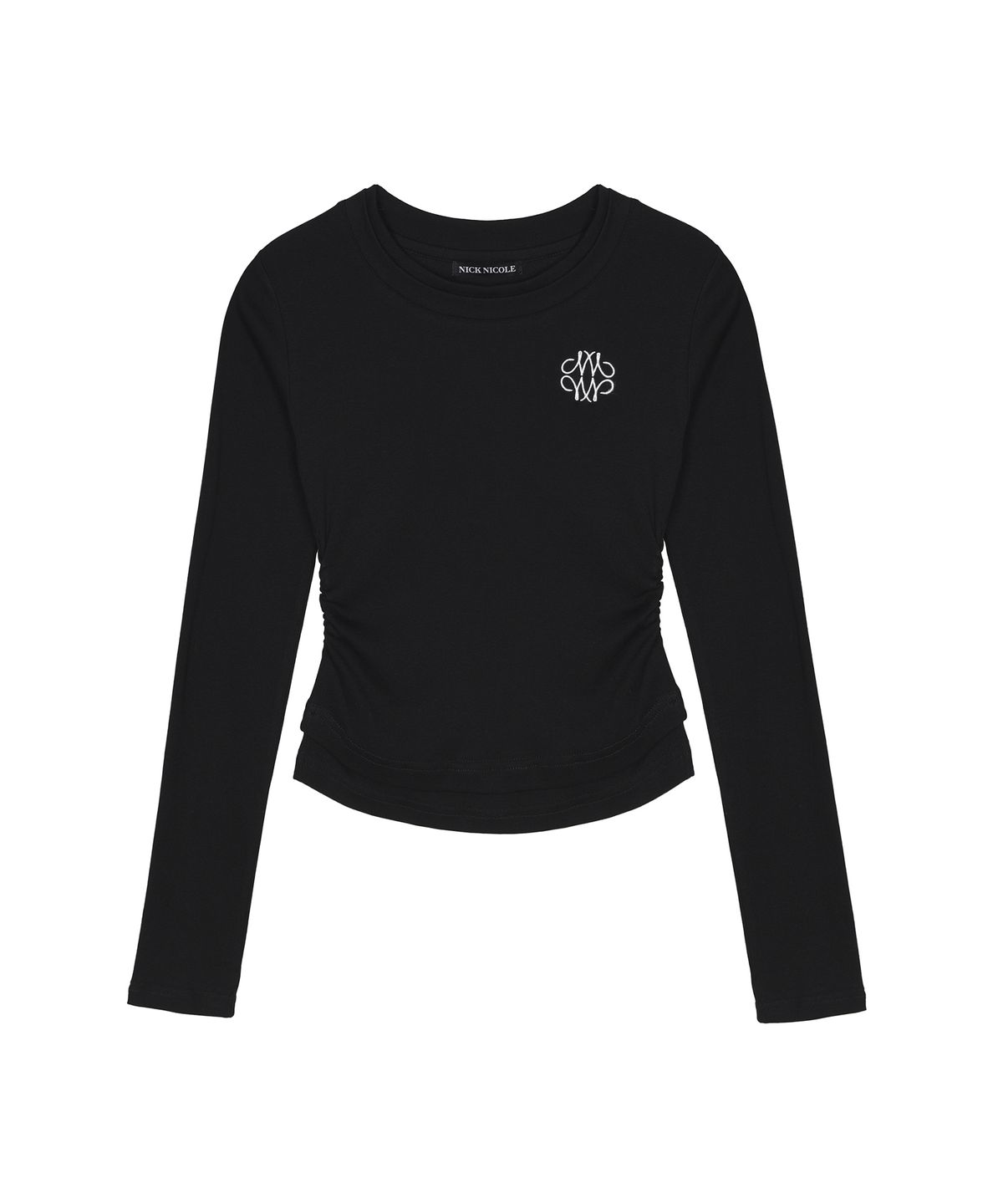 닉앤니콜(NICK&NICOLE) MINIMAL SHIRRING DOUBLE LAYERED TOP_BLACK