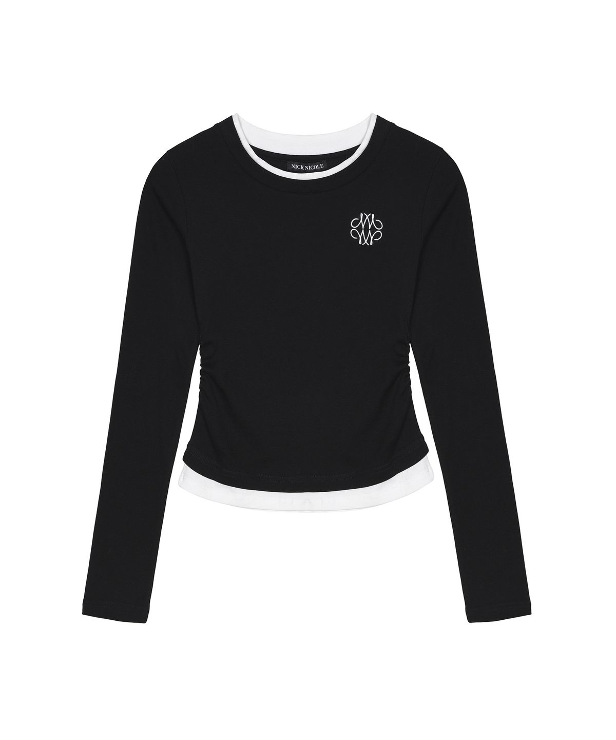 닉앤니콜(NICK&NICOLE) SHIRRING DOUBLE LAYERED TOP_BLACK