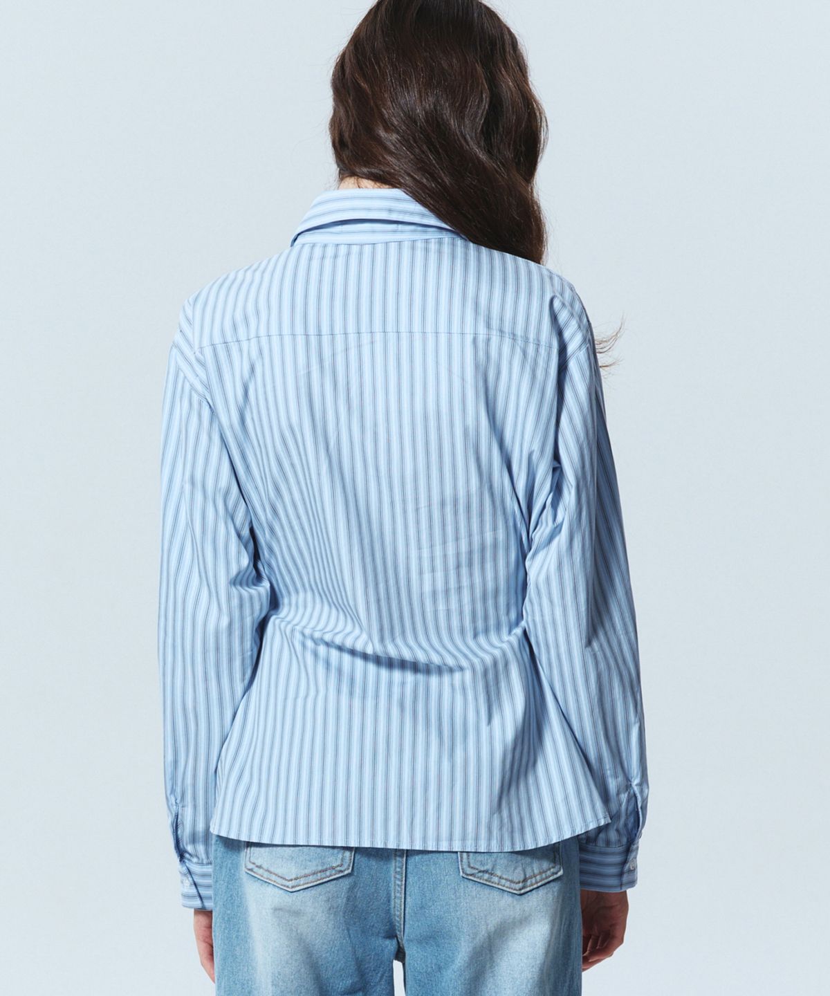 닉앤니콜(NICK&NICOLE) NICOLE LABEL STRIPE WRINKLE SLEEVE SHIRT_SKY BLUE