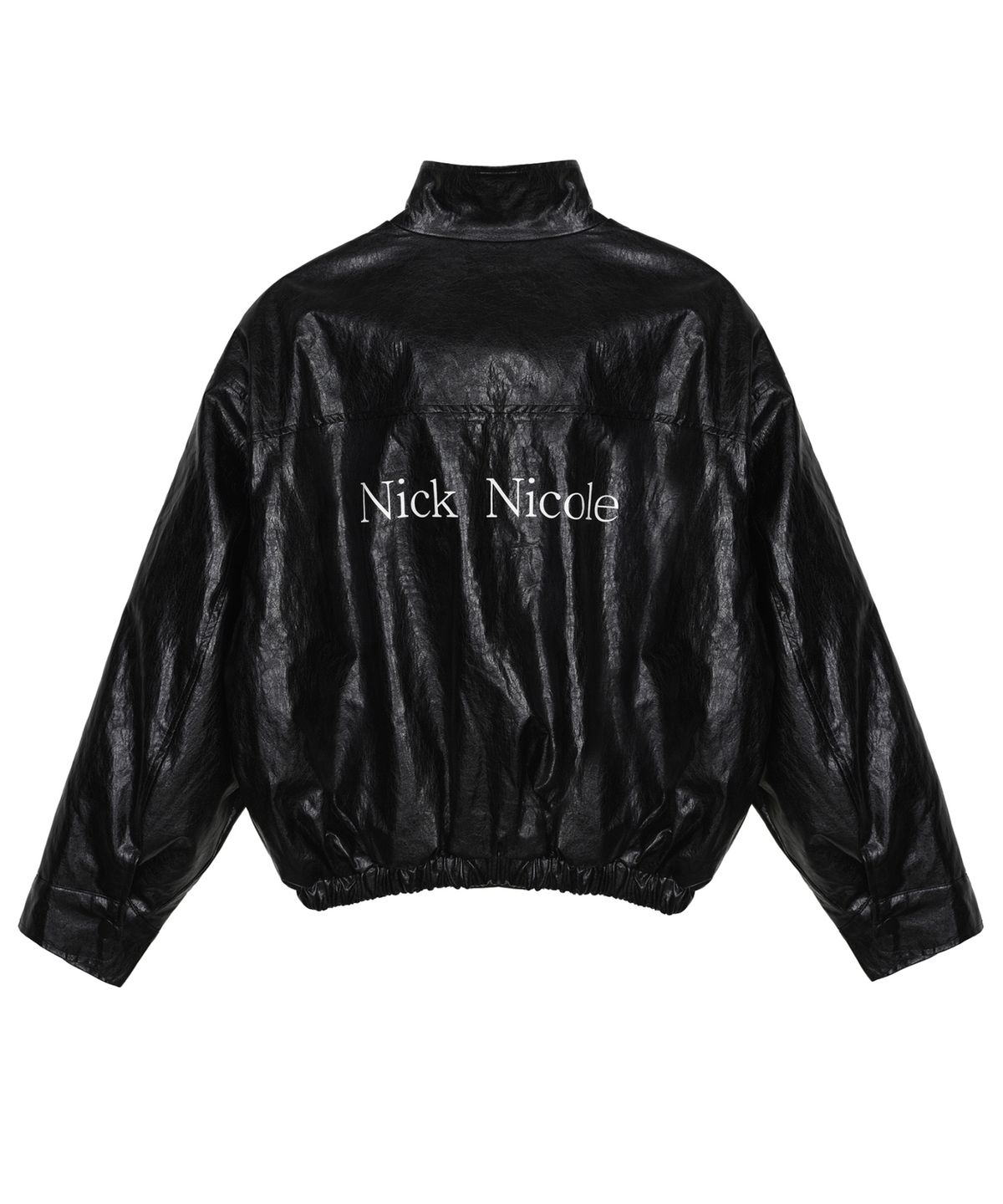 닉앤니콜(NICK&NICOLE) NICOLE LEATHER LOGO PADDING JUMPER_BLACK