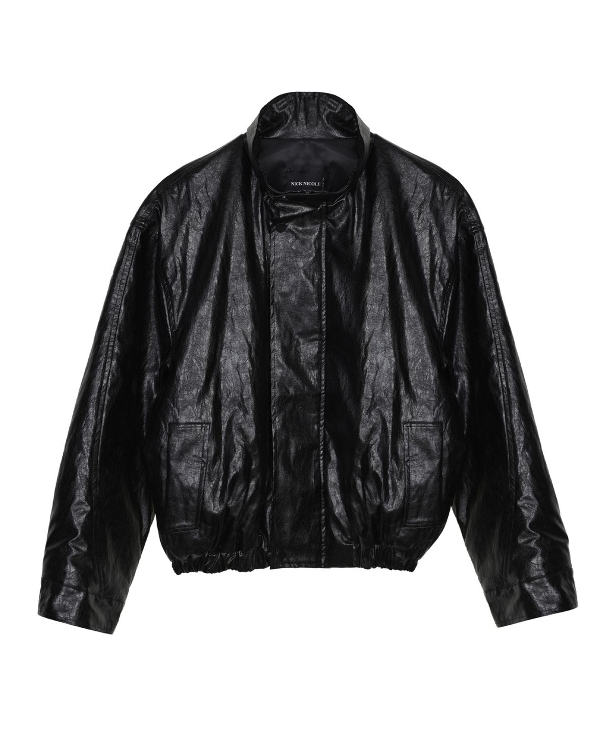닉앤니콜(NICK&NICOLE) NICOLE LEATHER LOGO PADDING JUMPER_BLACK