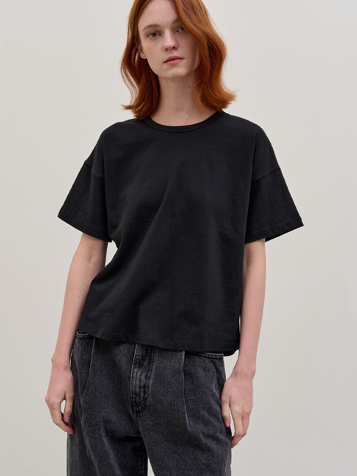 해브 앤 해브(HAVE8HAVE) CURVED COTTON T-Shirt_BLACK