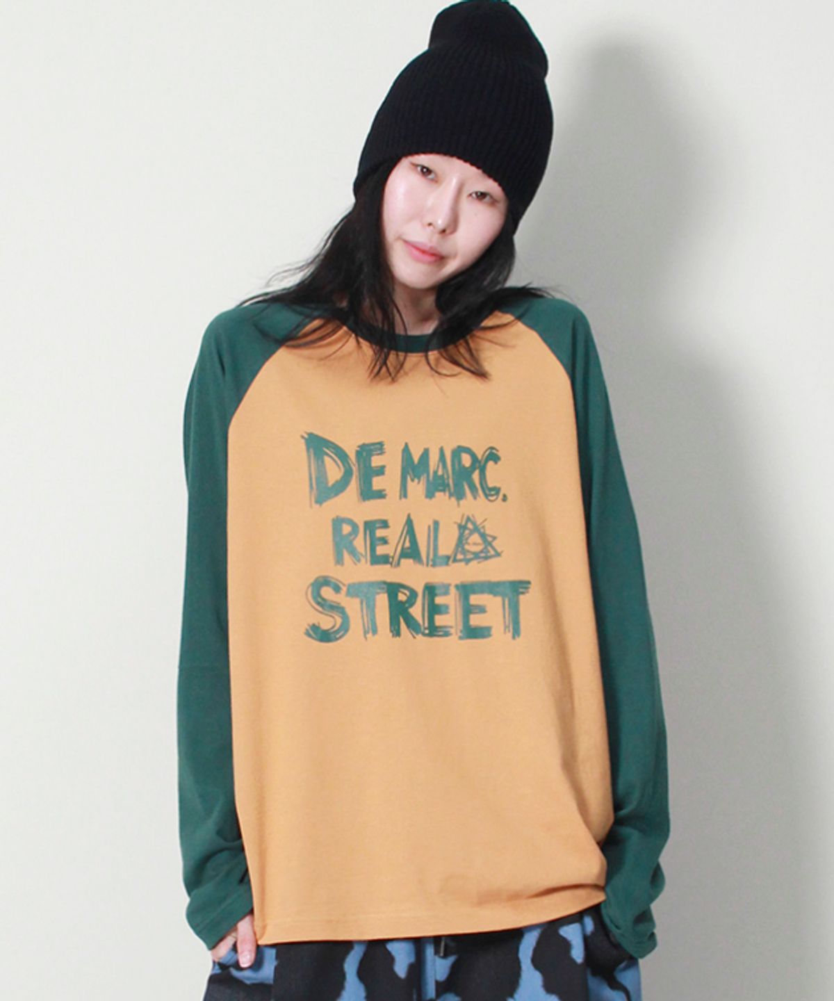 드마크(DEMARC) 리얼 스트릿 컬러믹스 라글란 긴팔 티셔츠 카키&머스타드