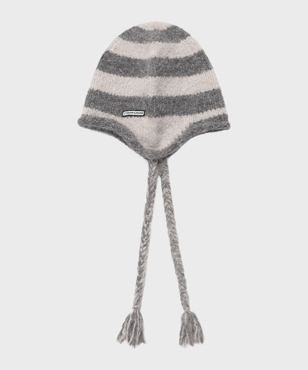 더바이닐하우스(THEVINYLHOUSE) EAR FLAP STRIPE BEANIE GREY
