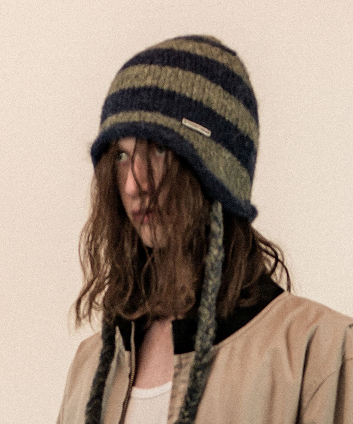 더바이닐하우스(THEVINYLHOUSE) EAR FLAP STRIPE BEANIE GREEN