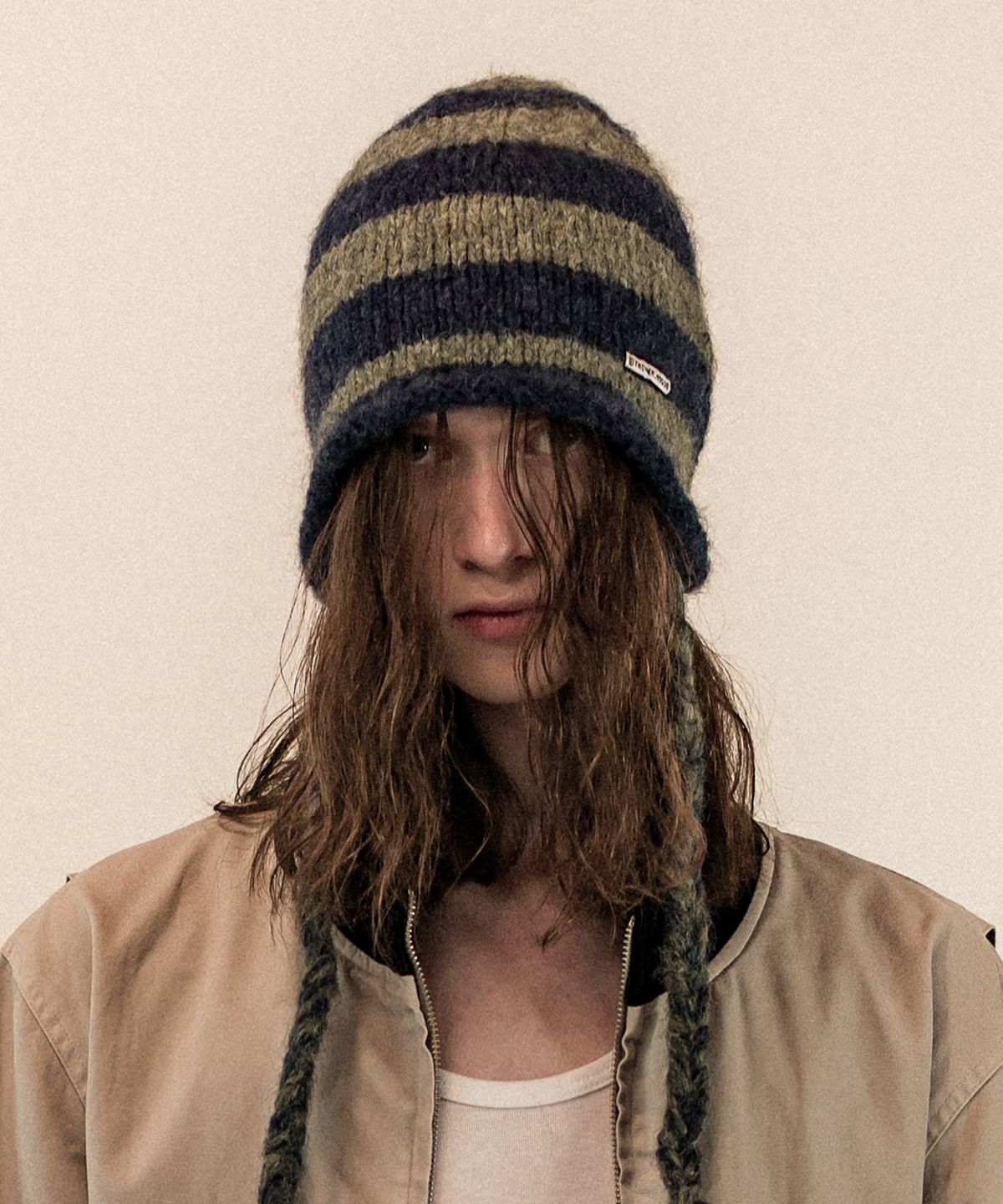 더바이닐하우스(THEVINYLHOUSE) EAR FLAP STRIPE BEANIE GREEN