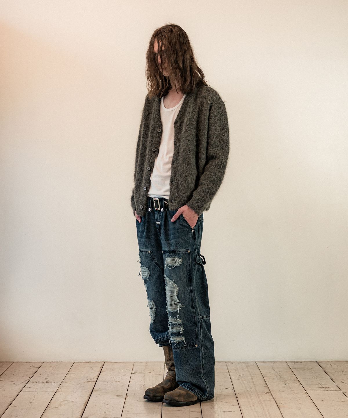 더바이닐하우스(THEVINYLHOUSE) GRUNGE CARDIGAN GREY