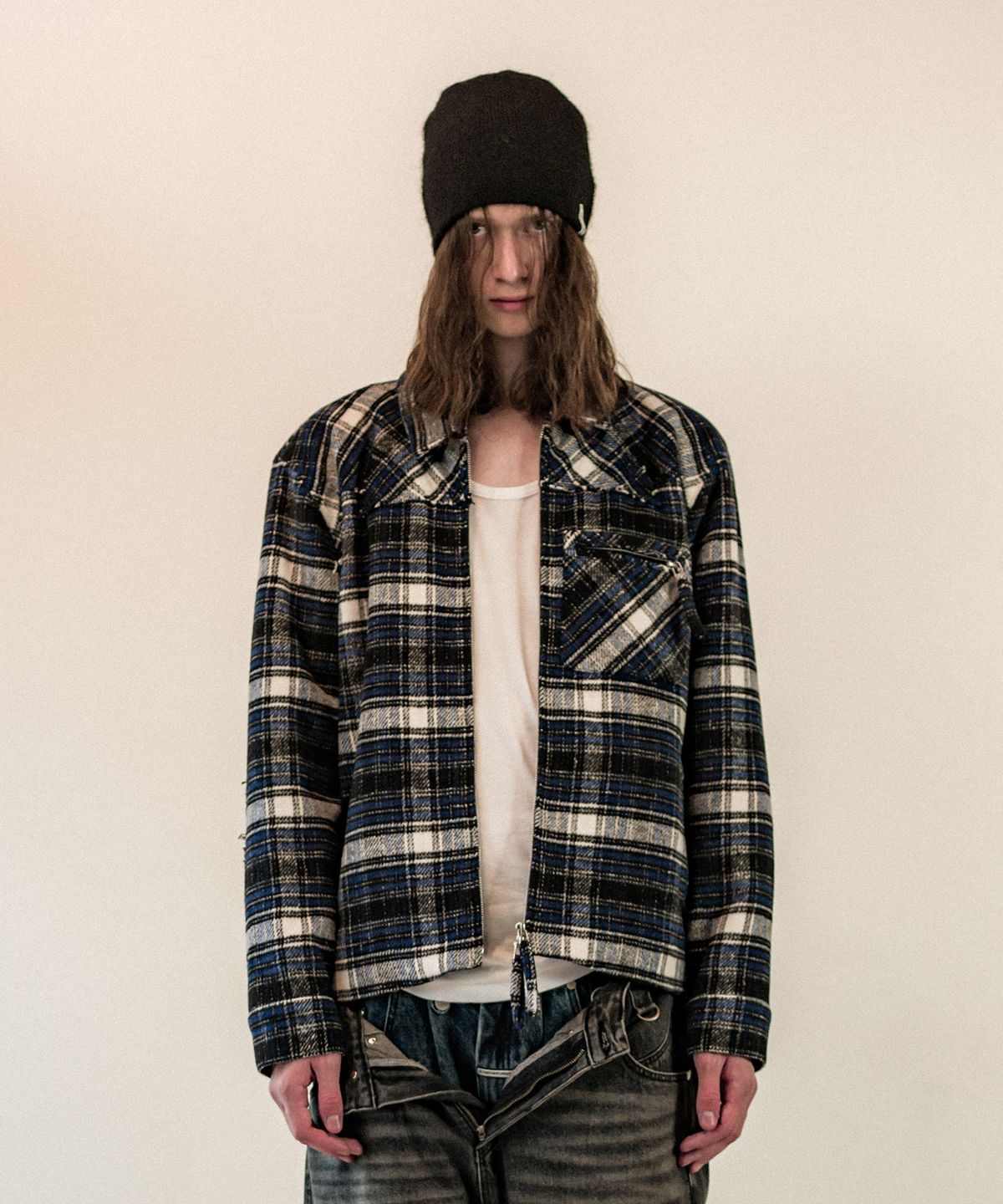 더바이닐하우스(THEVINYLHOUSE) FLANNEL JACKET BLUE