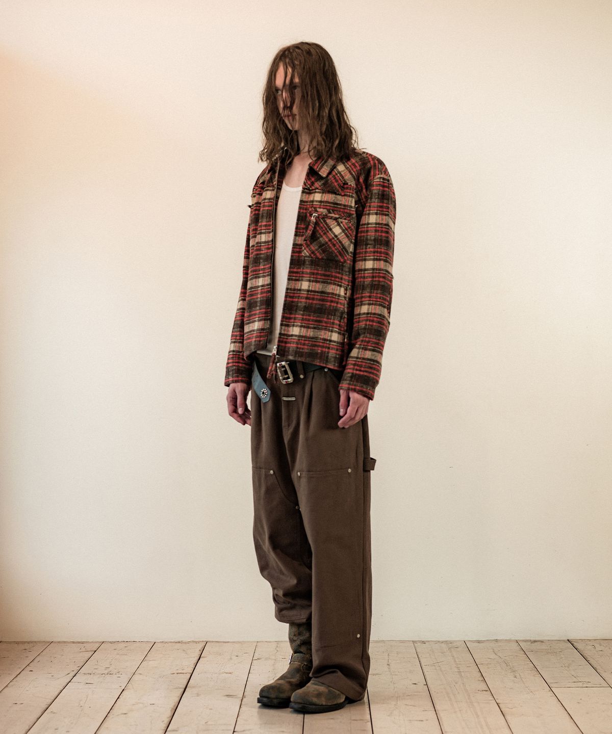 더바이닐하우스(THEVINYLHOUSE) FLANNEL JACKET BROWN