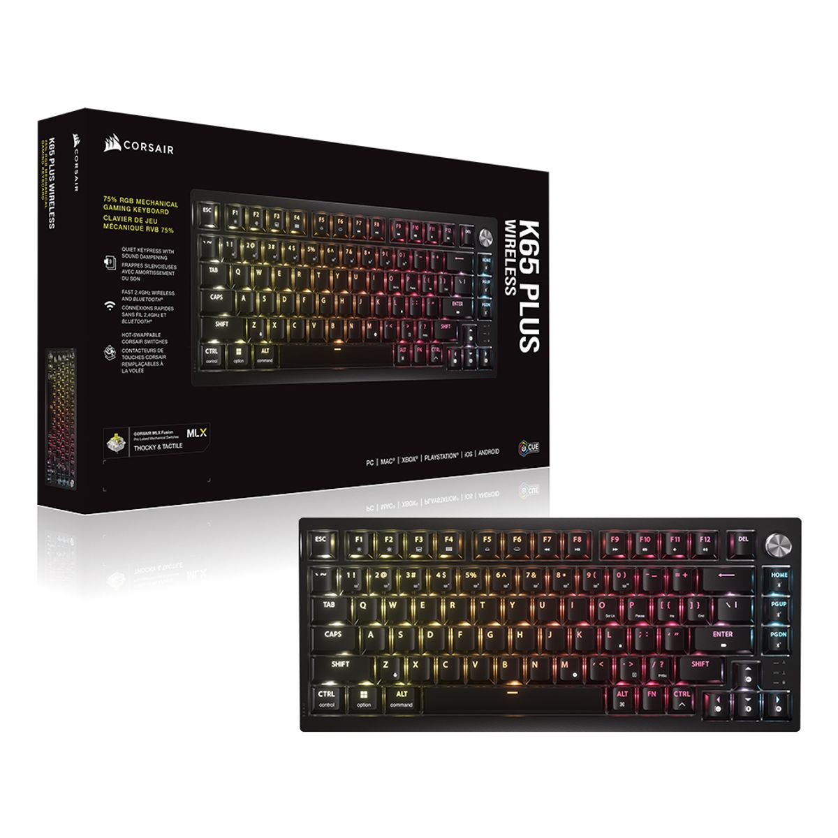 커세어(CORSAIR) K65 RGB PLUS 무선 핫스왑 게이밍 기계식 키보드 영문 황축