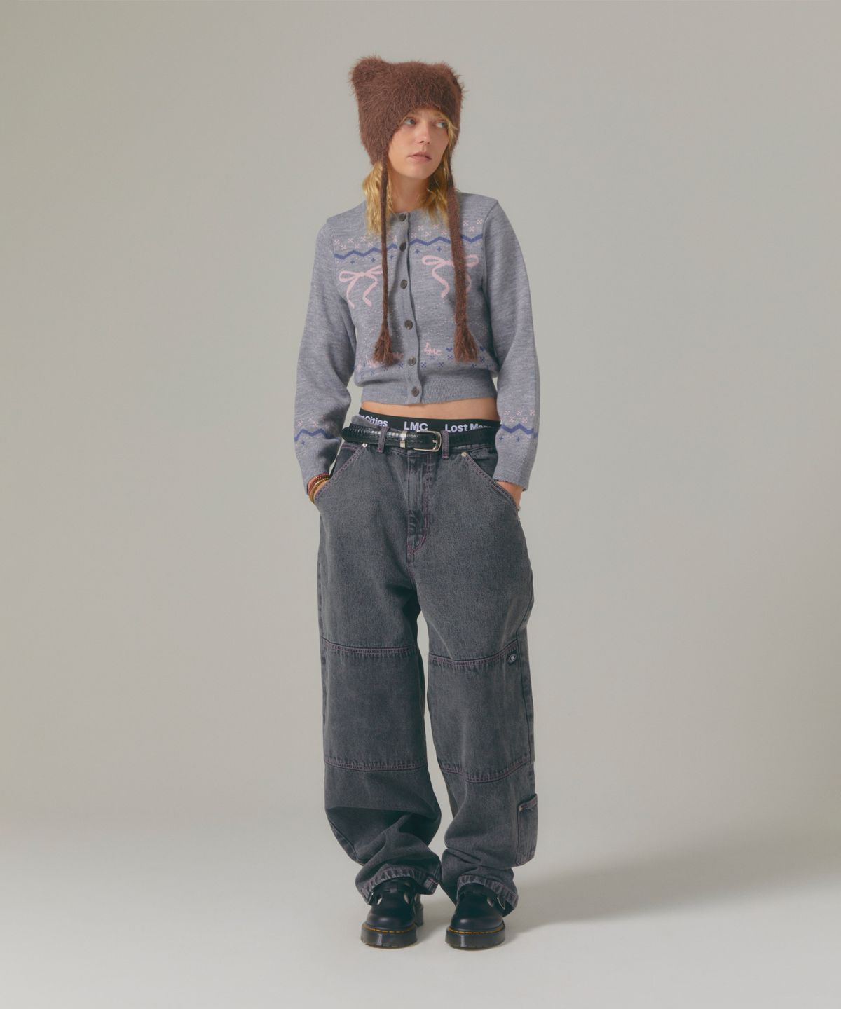 엘엠씨(LMC) WM RIBBON JACQUARD CARDIGAN gray