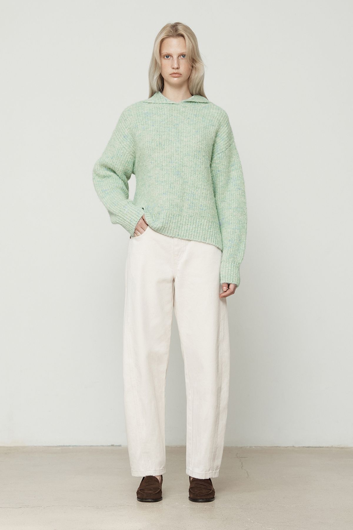 커렌트(CURRENT) 세일러 카라 헤어리 니트탑 [라이트 블루]