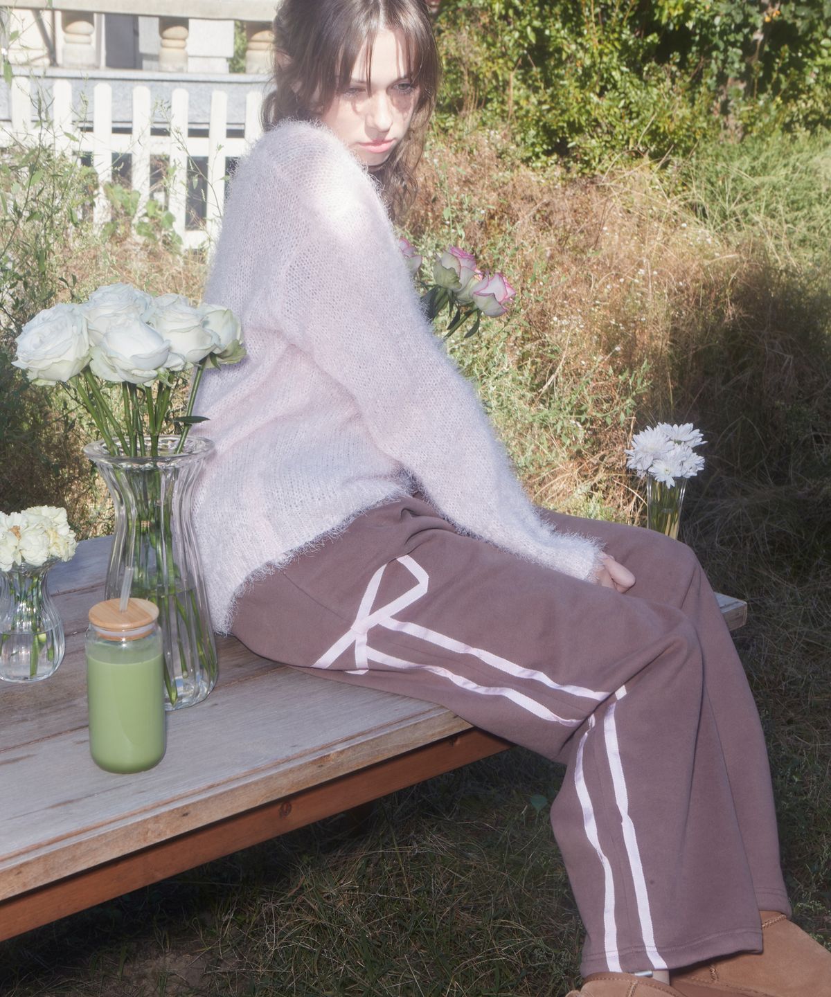 스웻스윗(SWEATSWEET) [RE] SWEET RIBBON SWEAT PANTS - BROWN/PINK