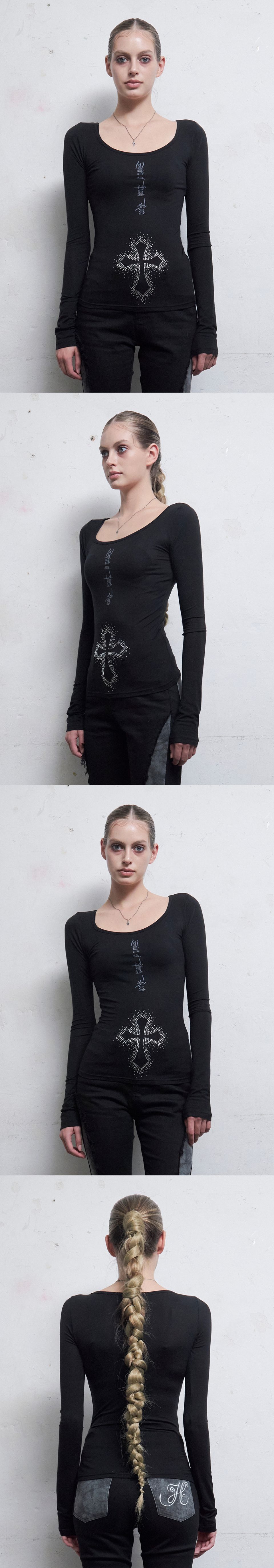 MUSINSA公式 | HILLDA クロスホットフィックスロングスリーブ[ブラック]