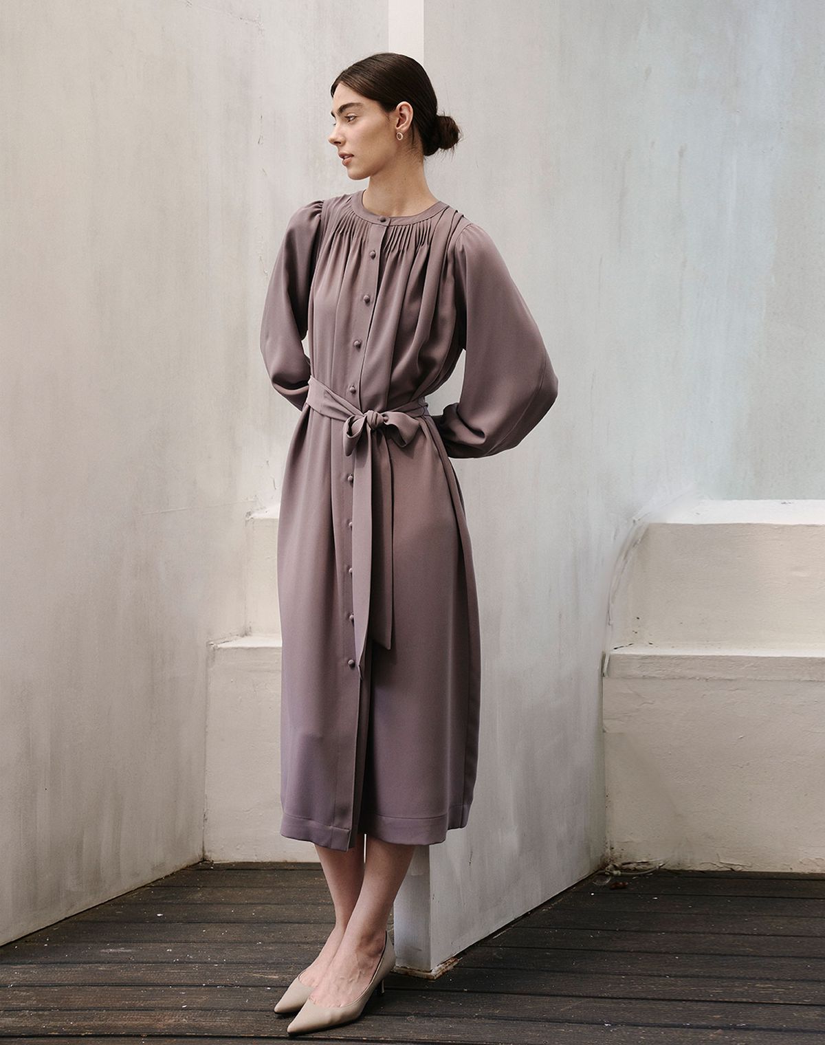 지에마르(GIEMAR) 라운드 넥 롱 드레스 마룬  ROUND NECK LONG DRESS MAROON