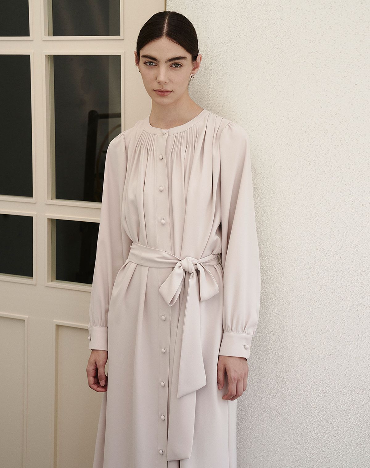 지에마르(GIEMAR) 라운드 넥 롱 드레스 인디핑크  ROUND NECK LONG DRESS INDY PINK