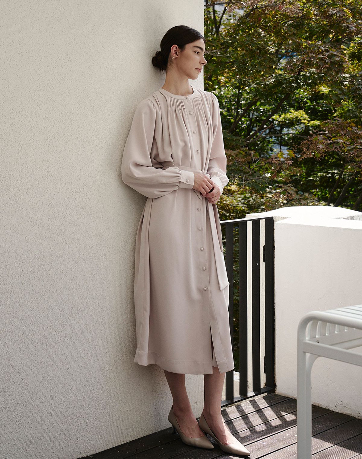 지에마르(GIEMAR) 라운드 넥 롱 드레스 인디핑크  ROUND NECK LONG DRESS INDY PINK