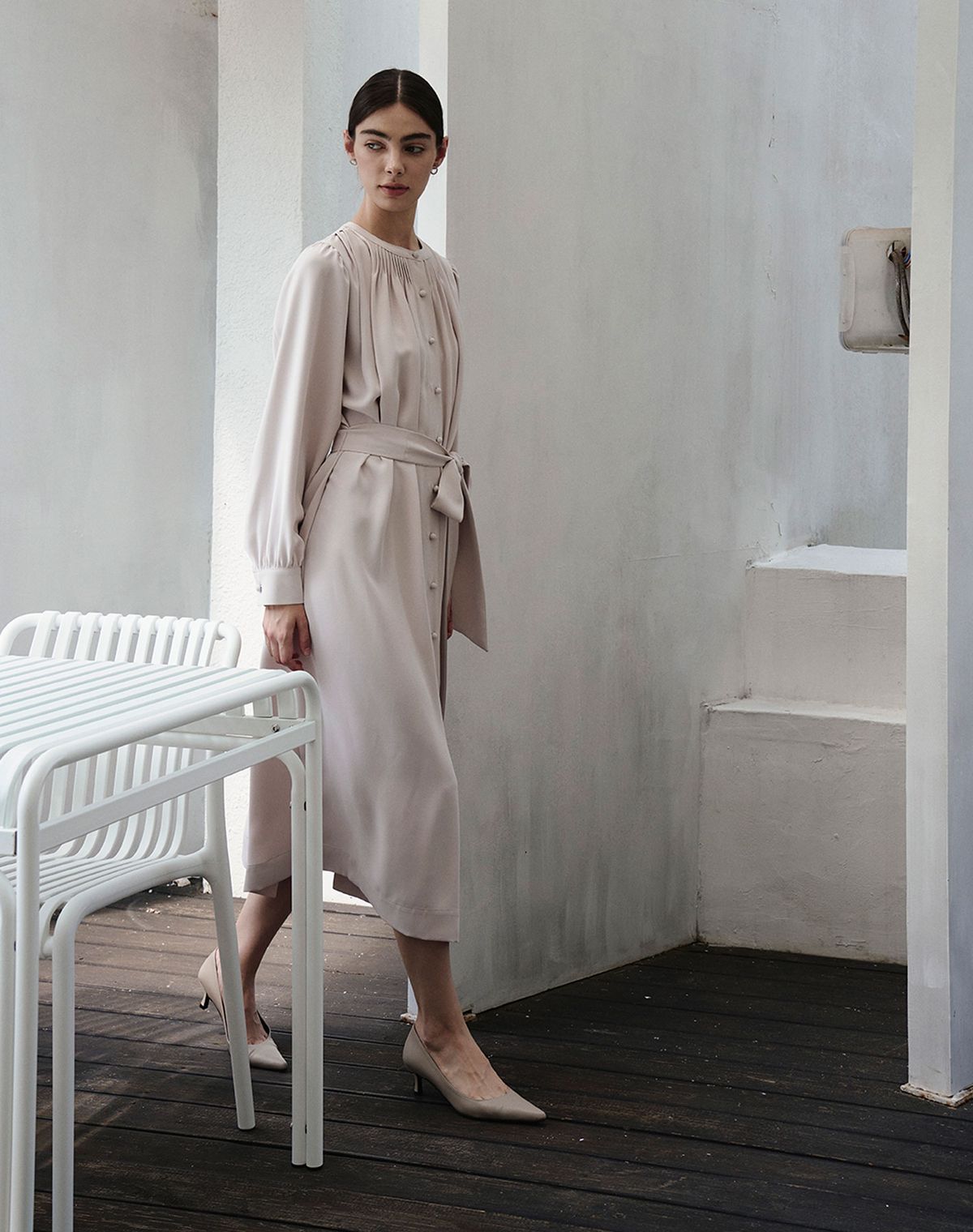 지에마르(GIEMAR) 라운드 넥 롱 드레스 인디핑크  ROUND NECK LONG DRESS INDY PINK