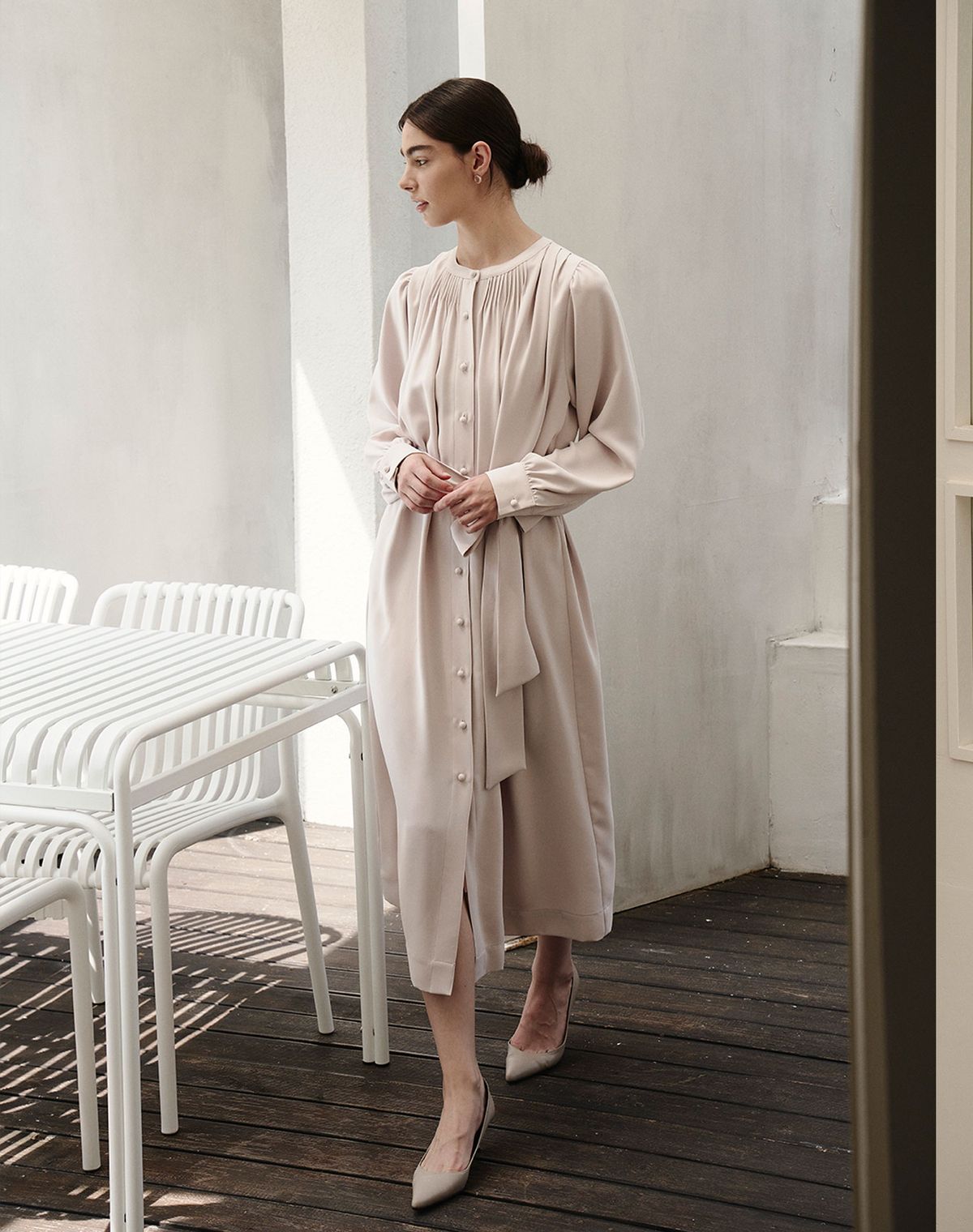 지에마르(GIEMAR) 라운드 넥 롱 드레스 인디핑크  ROUND NECK LONG DRESS INDY PINK