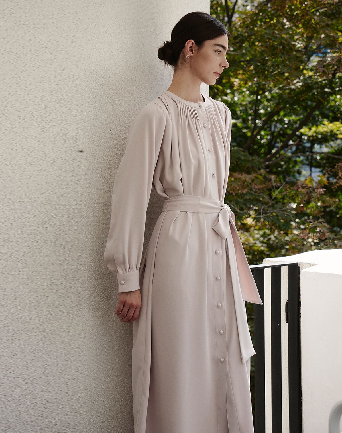 지에마르(GIEMAR) 라운드 넥 롱 드레스 인디핑크  ROUND NECK LONG DRESS INDY PINK