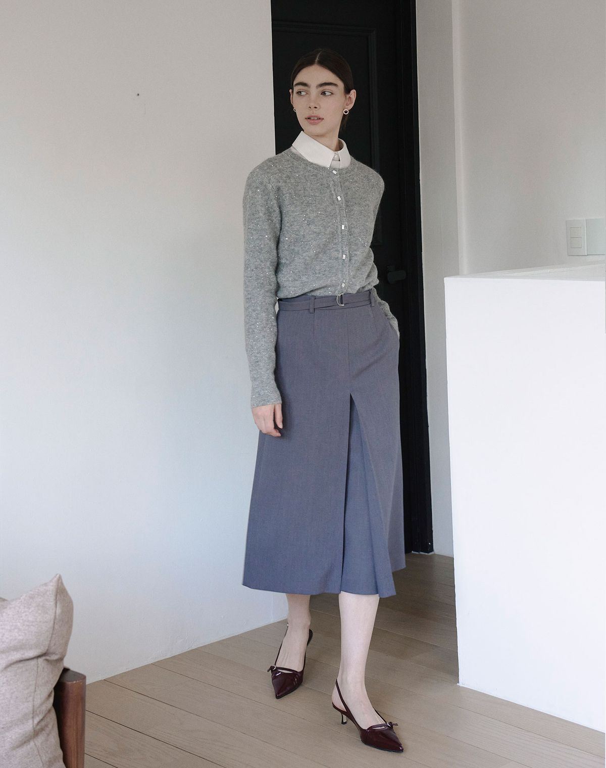 지에마르(GIEMAR) 에이라인 벨트 스커트 그레이 A LINE BELT SKIRT GRAY
