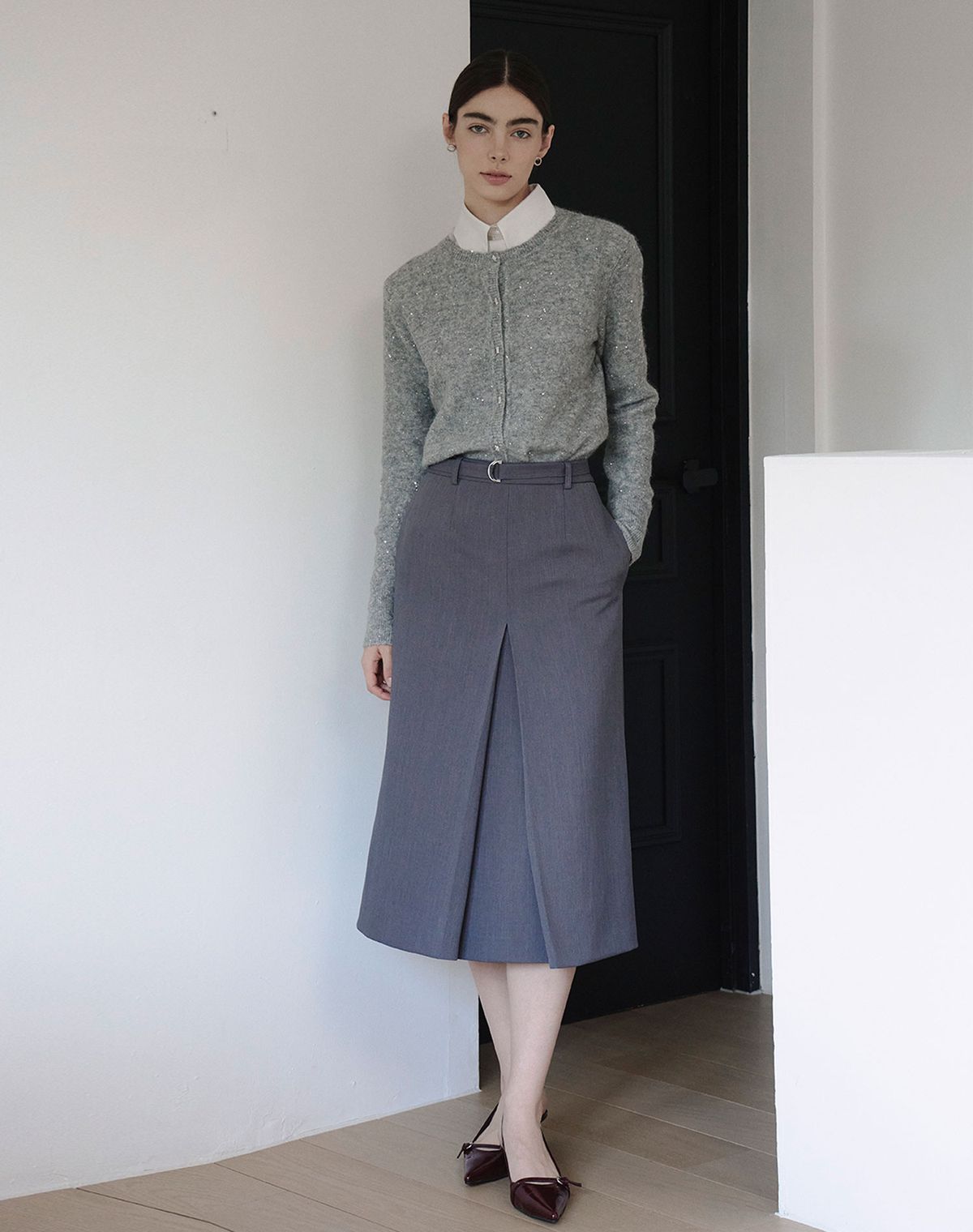 지에마르(GIEMAR) 에이라인 벨트 스커트 그레이 A LINE BELT SKIRT GRAY