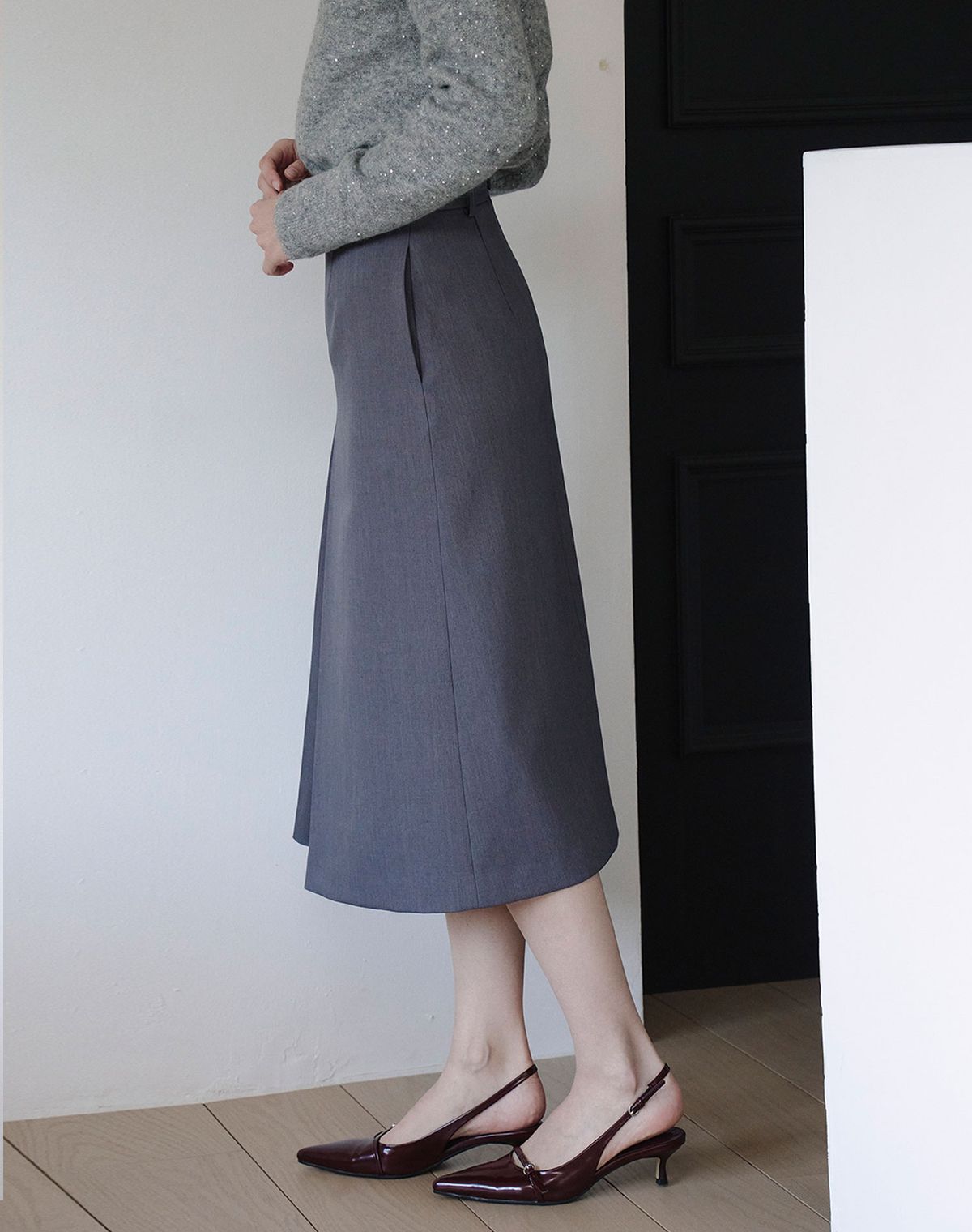 지에마르(GIEMAR) 에이라인 벨트 스커트 그레이 A LINE BELT SKIRT GRAY