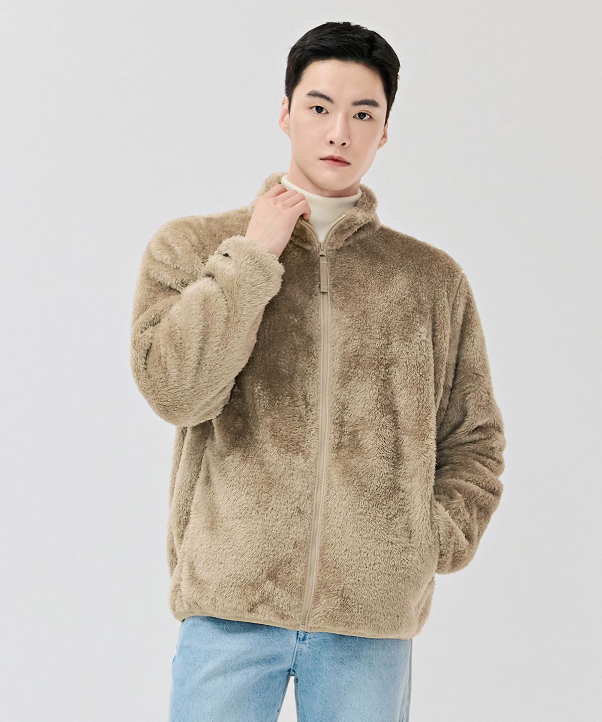 체이스컬트(CHASECULT) 공용 베이직 퍼플리스 집업 점퍼-베이지
