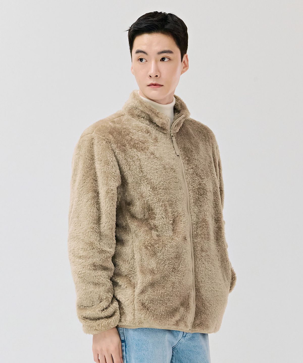체이스컬트(CHASECULT) 공용 베이직 퍼플리스 집업 점퍼-베이지