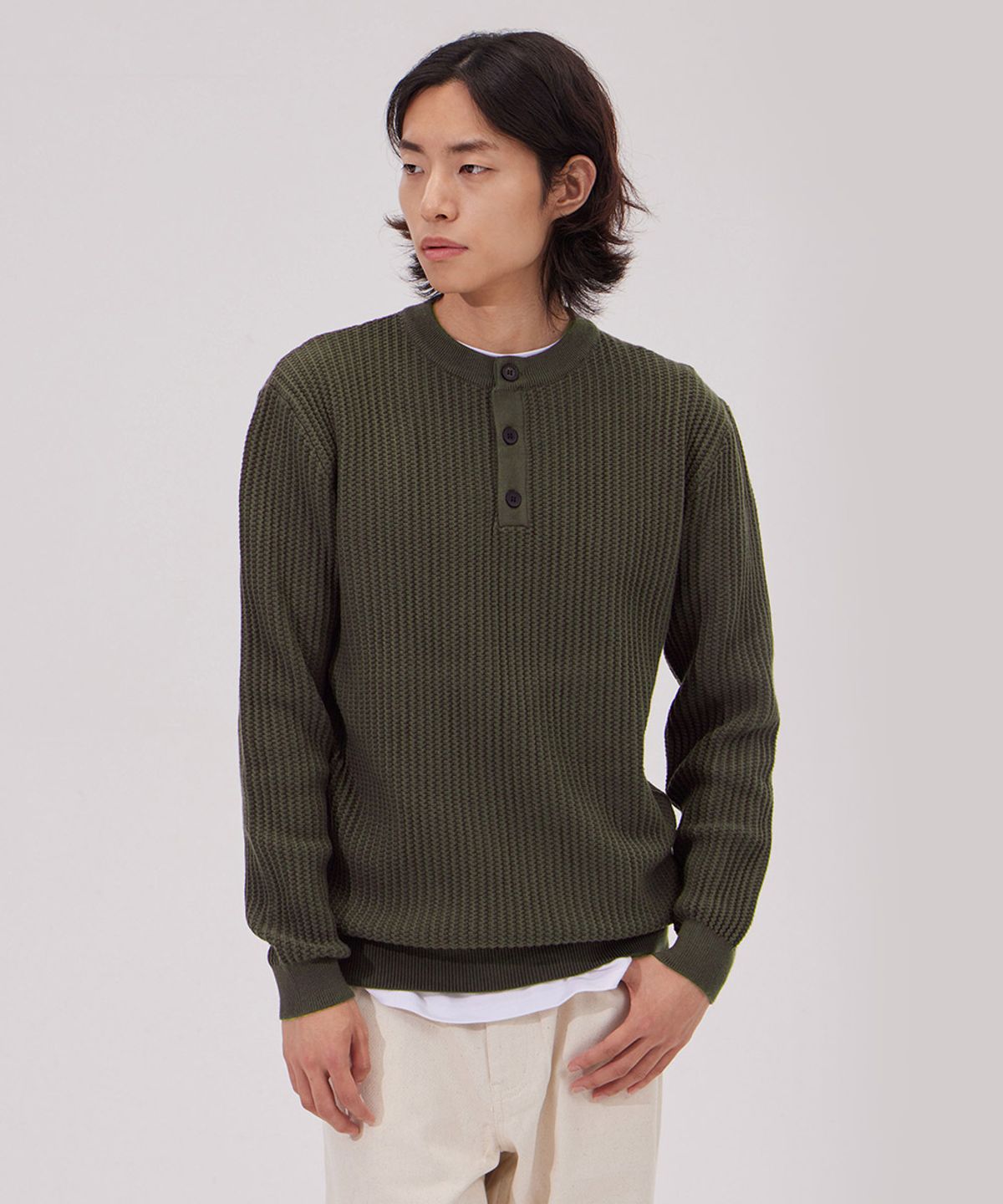 메이킷투(MAKEITTO) 데일리 비스코스 헨리넥 니트_그레이