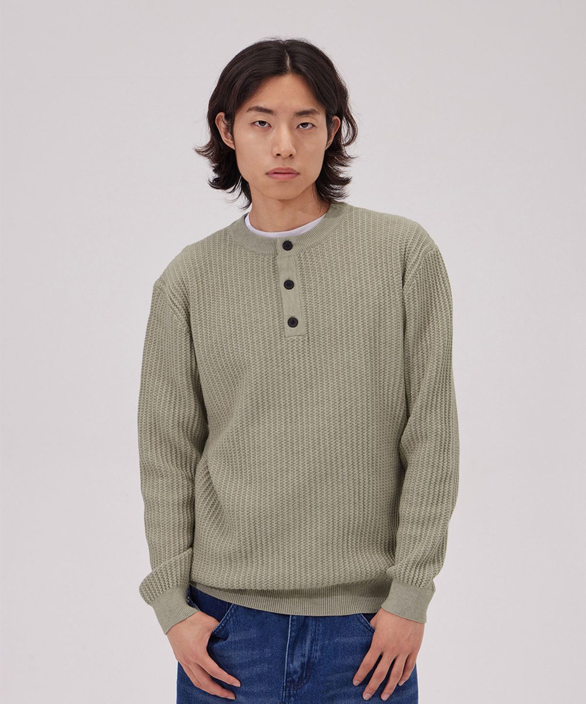 메이킷투(MAKEITTO) 데일리 비스코스 헨리넥 니트_베이지