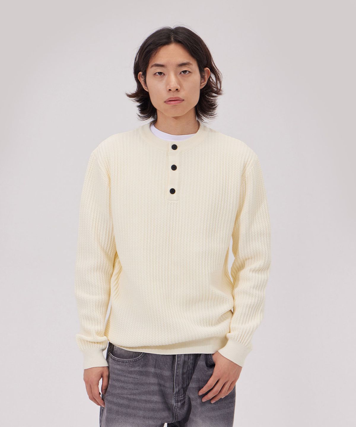 메이킷투(MAKEITTO) 데일리 비스코스 헨리넥 니트_크림
