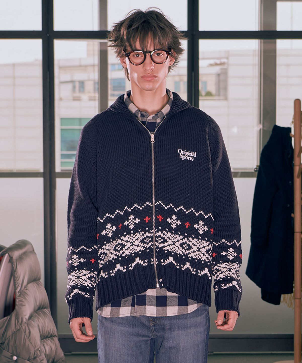 프로-스펙스(PRO-SPECS) NORDIC GRAPHIC POINT CARDIGAN NAVY