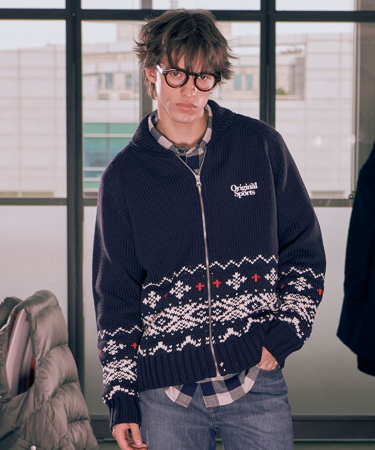 프로-스펙스(PRO-SPECS) NORDIC GRAPHIC POINT CARDIGAN NAVY