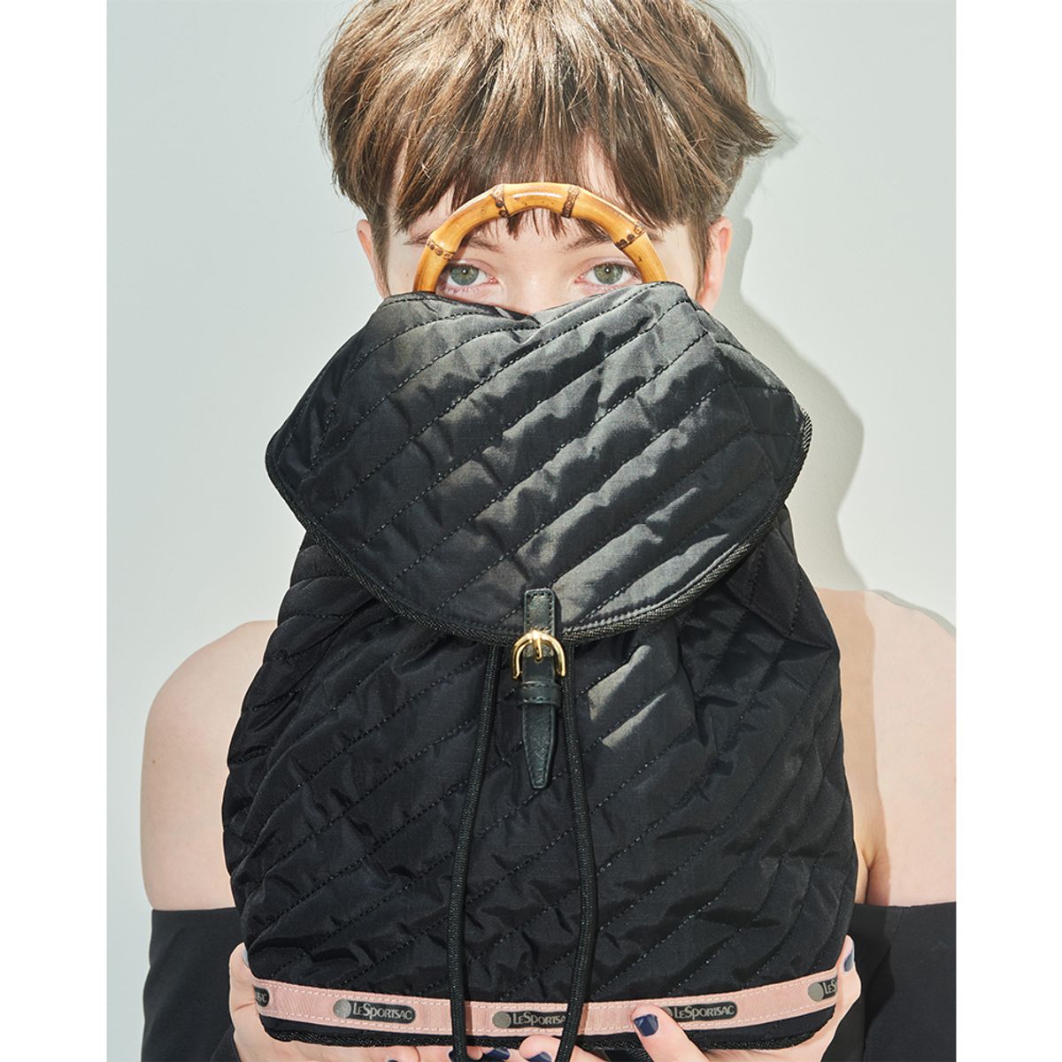 레스포색(LESPORTSAC) 섀도우 블랙 퀼트 뱀부 백팩 [1068.HB87]