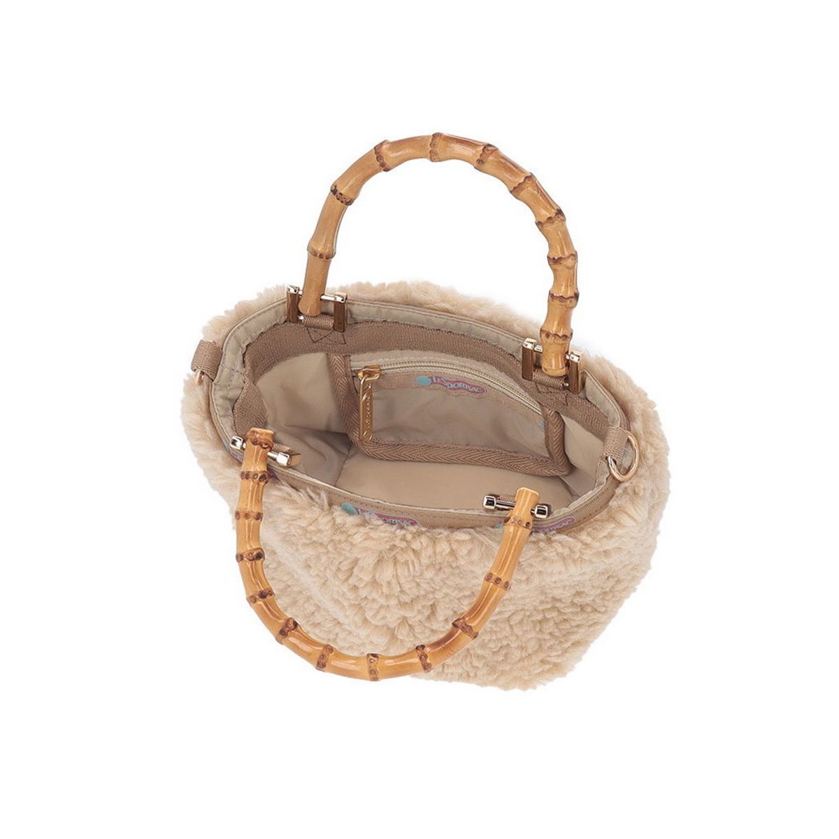레스포색(LESPORTSAC) 퍼스트 웜 베이지 퍼 엑스트라 스몰 뱀부 토트백 [1063.HB89]