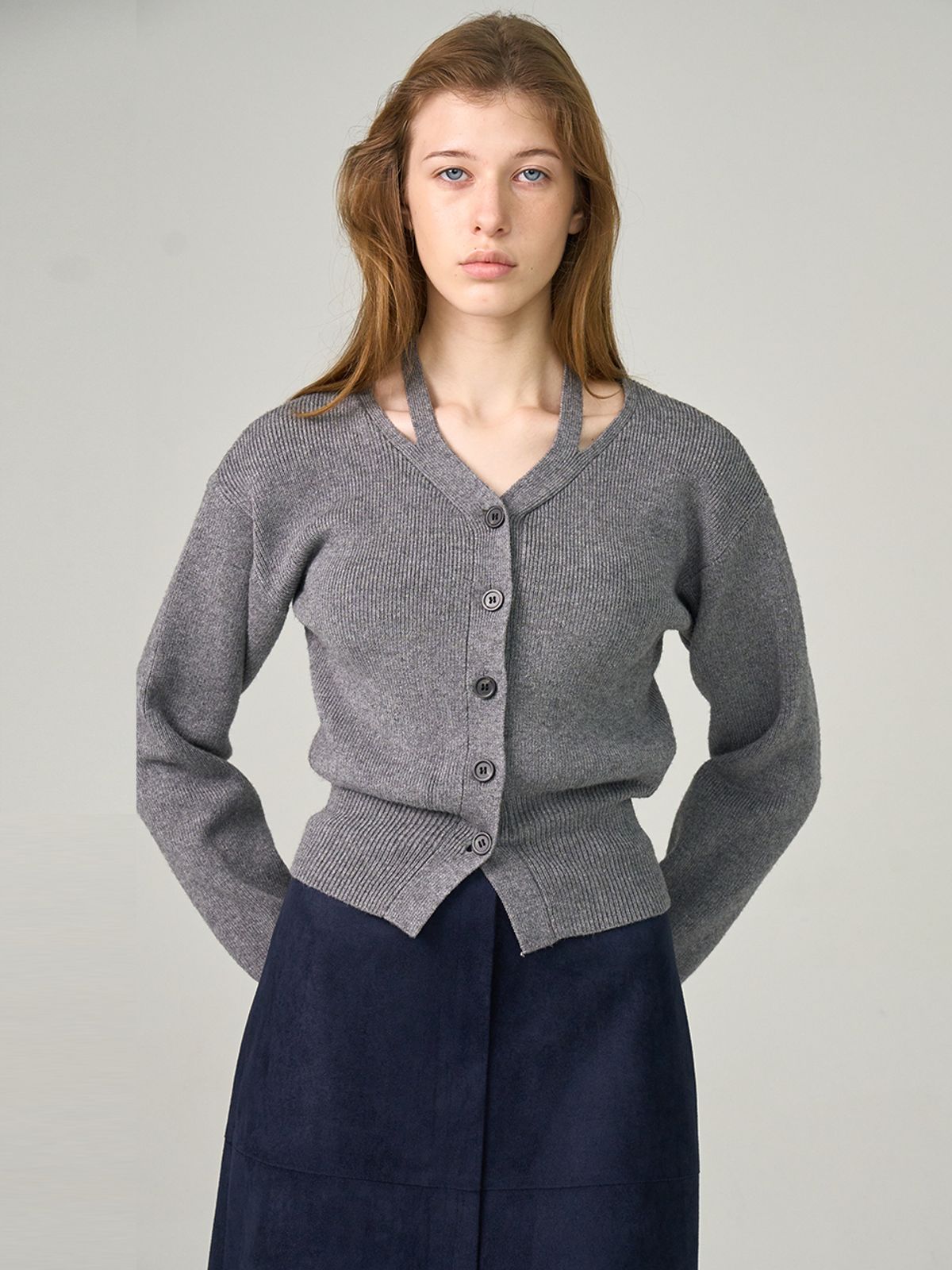 헌치(HUNCH) Neck slit cardigan (2color)