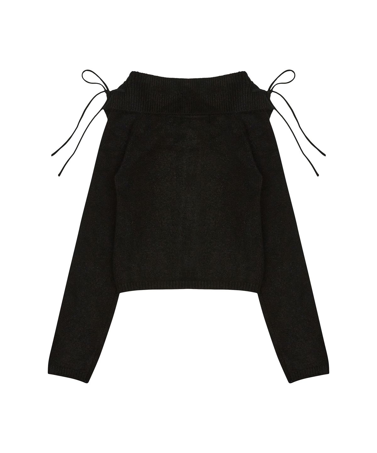 러브이즈트루(LUVISTRUE) FS RIBBON OFF-SHOULDER KNIT ZIP UP(BLACK)