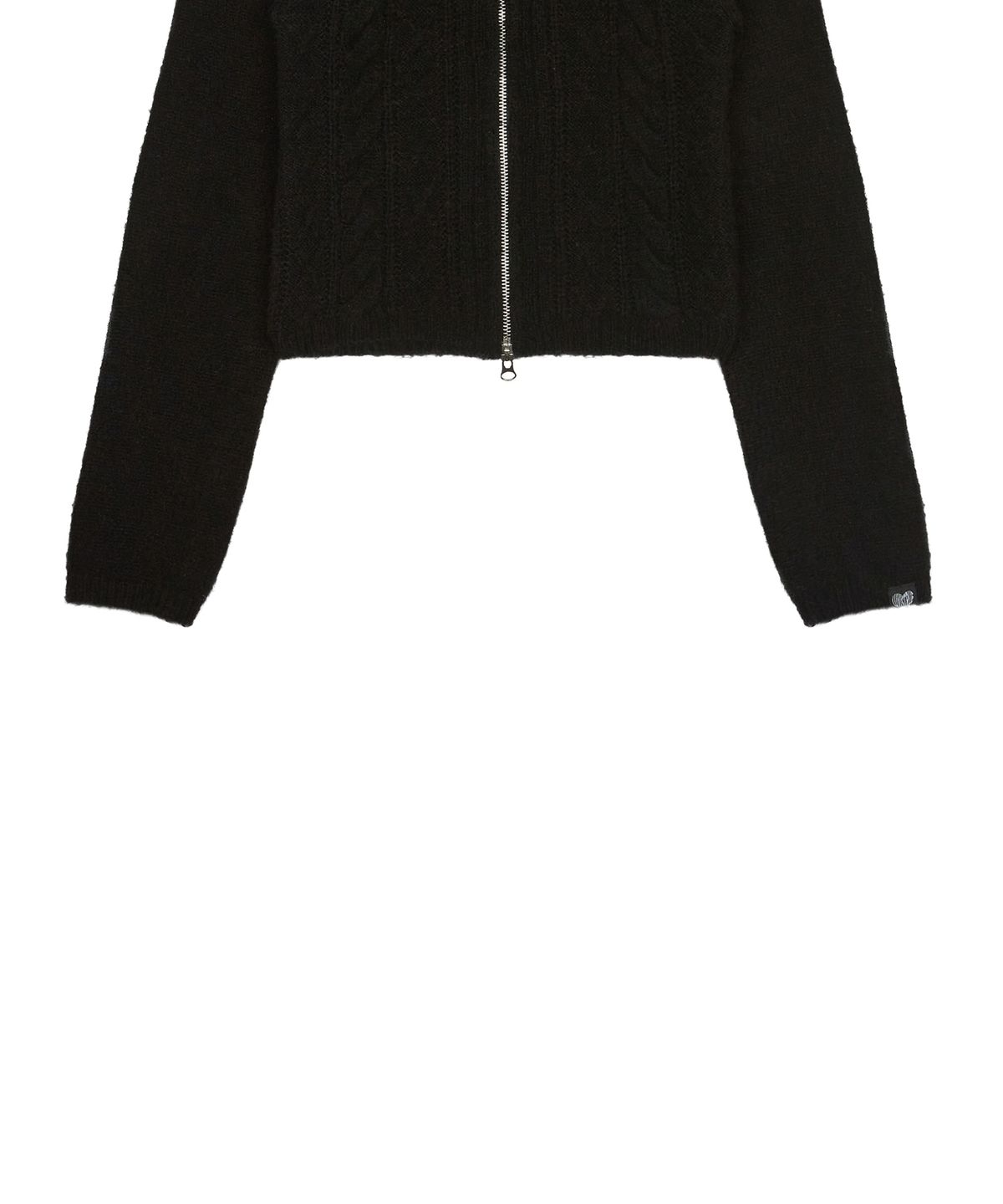 러브이즈트루(LUVISTRUE) FS RIBBON OFF-SHOULDER KNIT ZIP UP(BLACK)