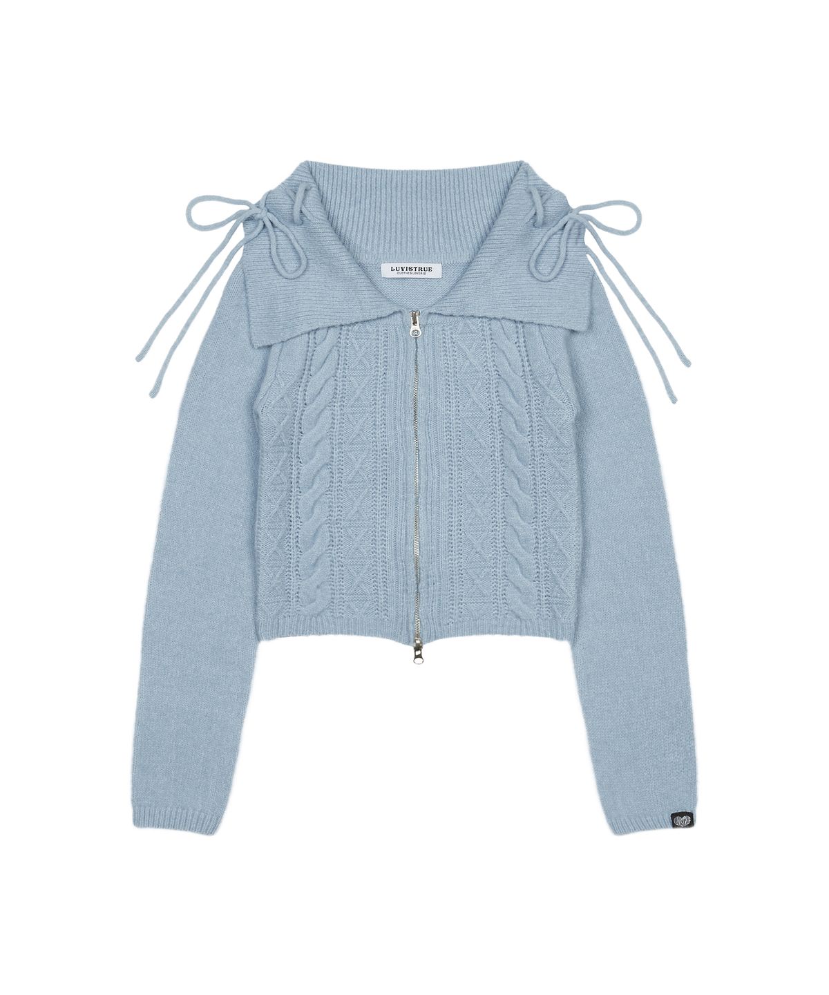 러브이즈트루(LUVISTRUE) FS RIBBON OFF-SHOULDER KNIT ZIP UP(BLUE)